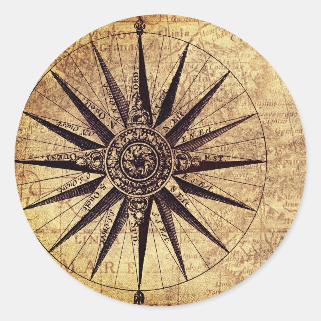 Segelschiff Discovery Age Old World Map Runder Aufkleber (Vorderseite)