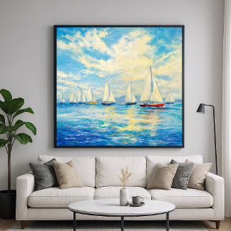 Segelschiff-Flotte - Pastell-Malstil-Seelandschaft Poster