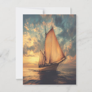 Segelschiff gegen Sonnenuntergang Postkarte