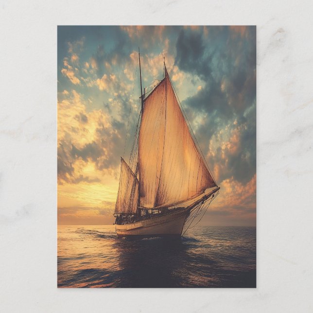 Segelschiff gegen Sonnenuntergang Postkarte (Vorderseite)