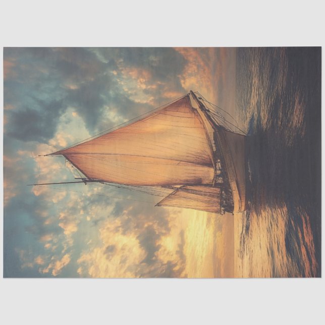 Segelschiff gegen Sonnenuntergang Seidenpapier (Vorderseite)