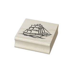 Segelschiff in der Silhouette Black Lines Gummistempel