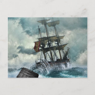 Segelschiff in Storm Illustration Postkarte