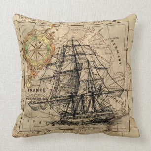 Segelschiff-Kompass-Design Kissen