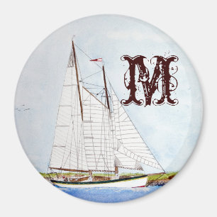Segelschiff Monogram Initial Magnet