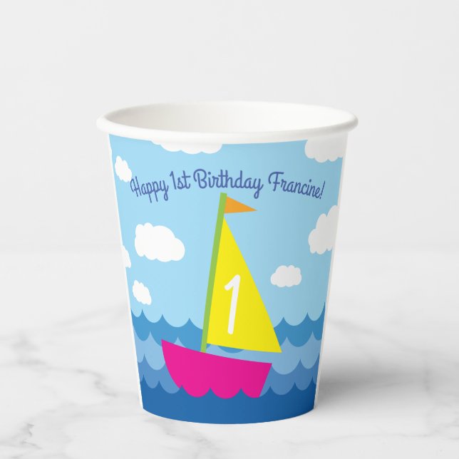 Segelschiff Niedlich Boy Kid's Geburtstagsparty Pappbecher (Vorderseite)