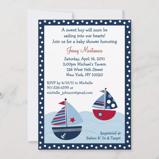 Segelschiff Ocean Baby Shower Einladungen (Vorderseite)