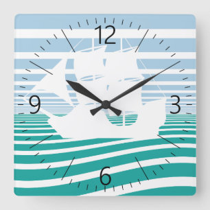 Segelschiff Quadratische Wanduhr