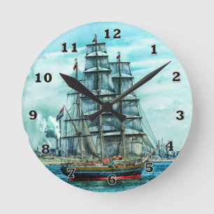 Segelschiff Runde Wanduhr
