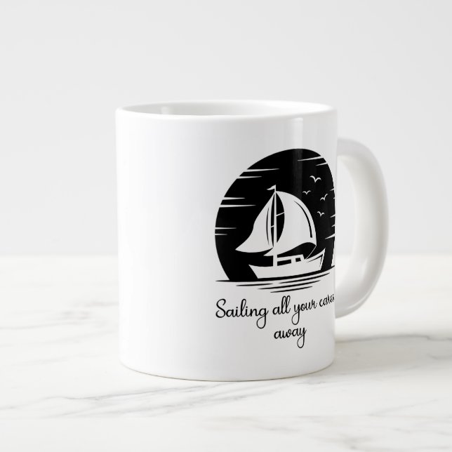 Segelschiff Sailboat Yacht Inspiration Zitat Mu Jumbo-Tasse (Vorderseite Rechts)