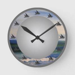 Segelschiff Türkisblaue Seewasseruhr Runde Wanduhr