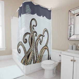 Segelschiff und Sea Monster Kraken Duschvorhang