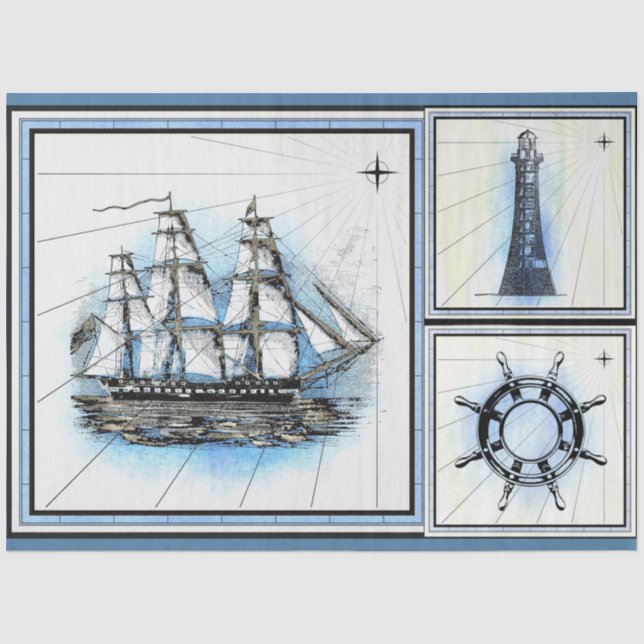 Segelschiff Vintage künstlerische Decoupage Seidenpapier (Vorderseite)