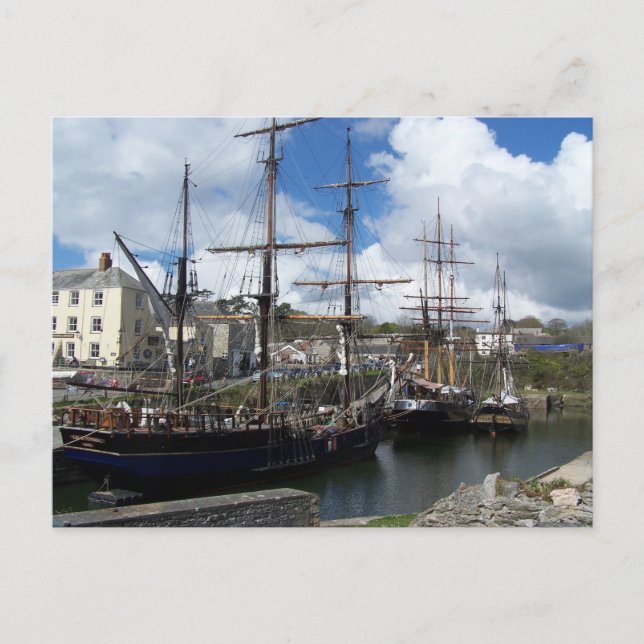 Segelschiffe Charlestown Hafen Cornwall Foto Postkarte (Vorderseite)