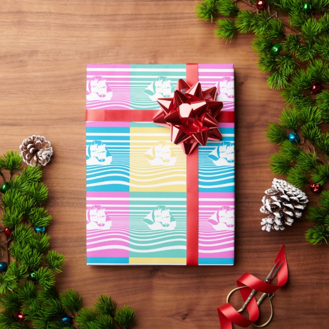 Segelschiffe Muster Geschenkpapier (Feiertagsgeschenk)