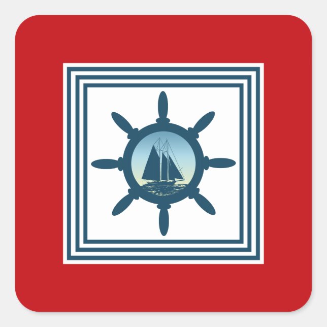 Segelszene Quadratischer Aufkleber (Vorderseite)
