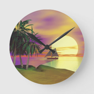 Segelvergnügen bei Sonnenuntergang Runde Wanduhr