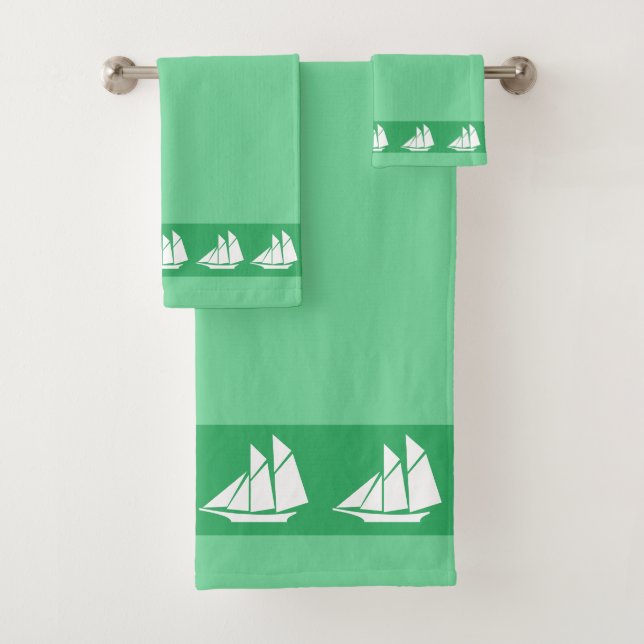 Segelyacht auf Green Badhandtuch Set (Insitu)