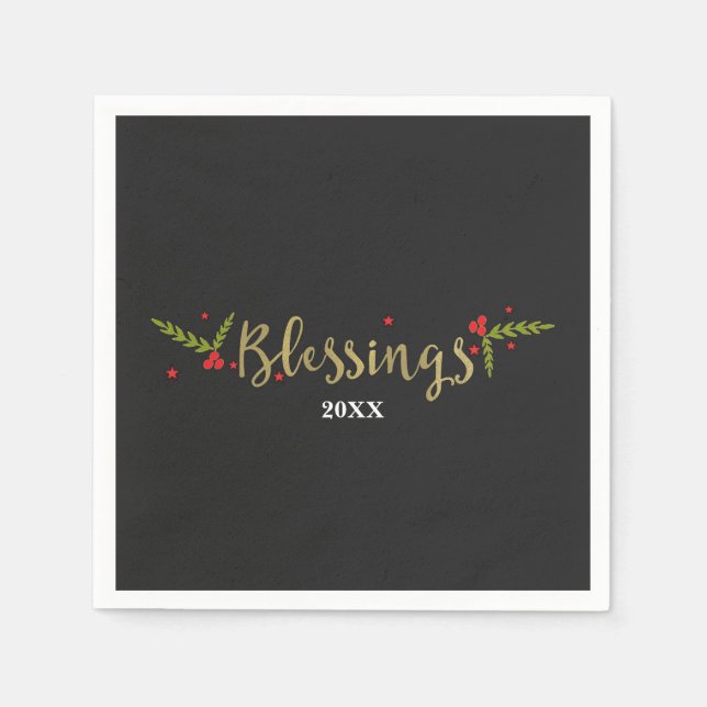 Segen Black Gold & Red Weihnachtsfeier Serviette (Vorderseite)