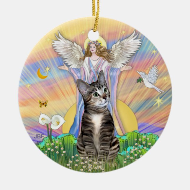 Segen - BrownTabby Cat 2 Keramikornament (Vorne)