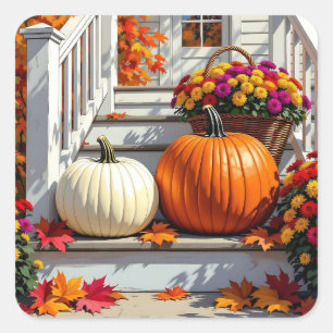 Segen für den Herbst   Mums, Pumpkins und Herbstla Quadratischer Aufkleber