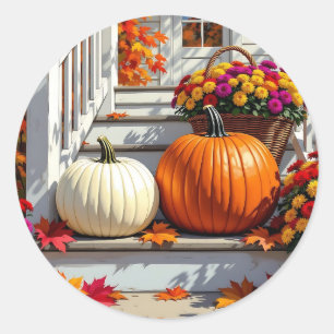 Segen für den Herbst   Mums, Pumpkins und Herbstla Runder Aufkleber