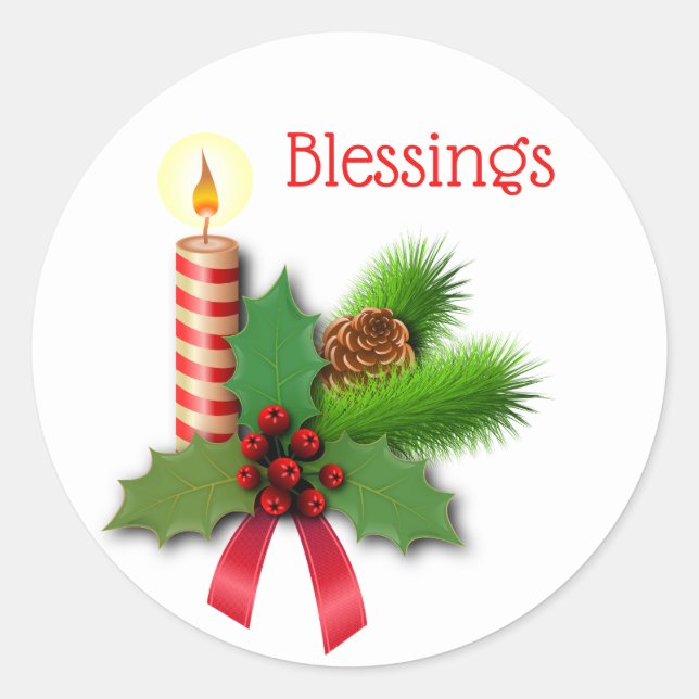 Segen Holly Candle mit rotem Band Runder Aufkleber (Vorderseite)
