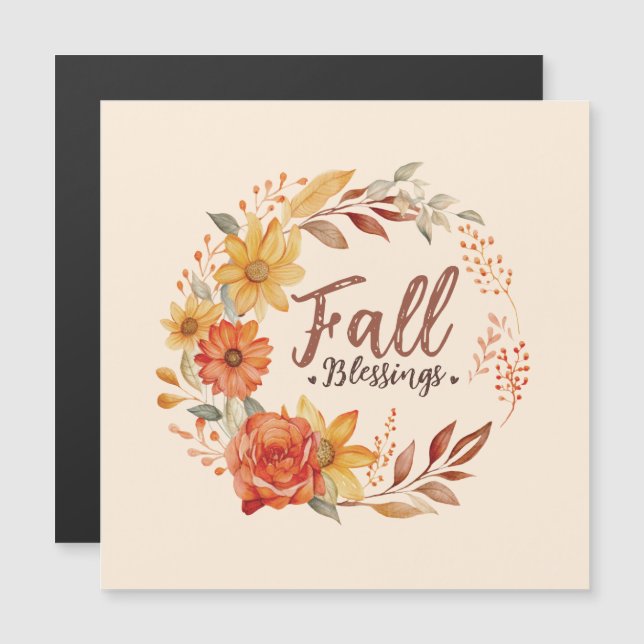Segen im Herbst - Herbstleaves und Blumenkranz Magnetkarte (Vorne/Hinten)