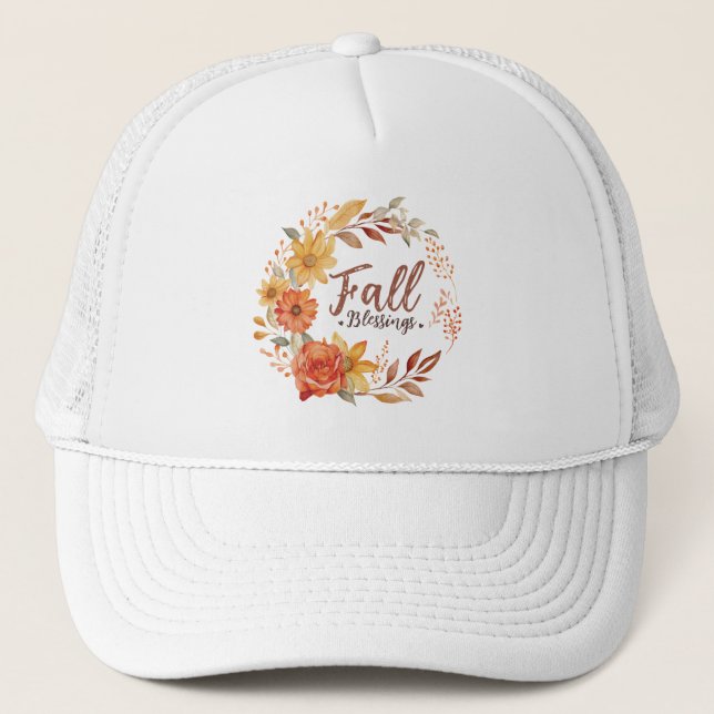 Segen im Herbst - Herbstleaves und Blumenkranz Truckerkappe (Vorderseite)