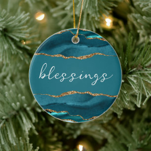 Segen Inspirierendes Wort Teal Türkis Achat Keramik Ornament