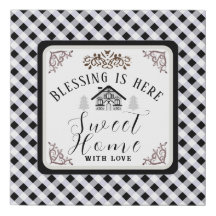 "Segen ist hier" Gingham Black Canvas Print