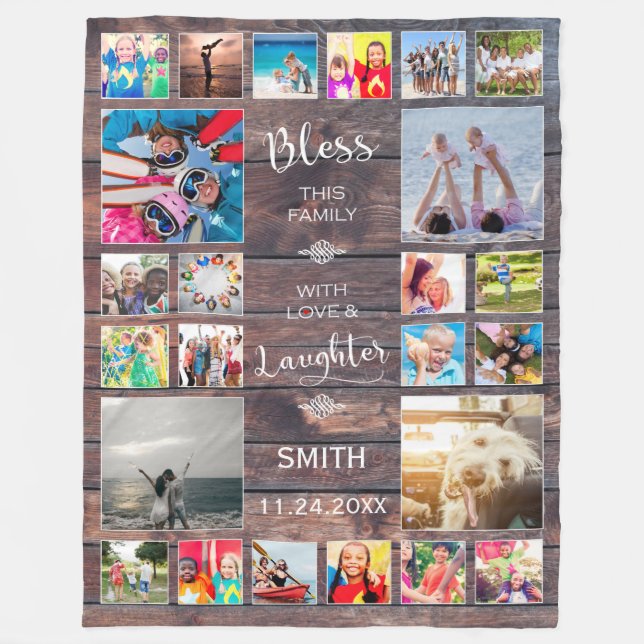 Segen Sie diese Familie mit Liebe 24 FotoCollage Fleecedecke (Vorderseite)