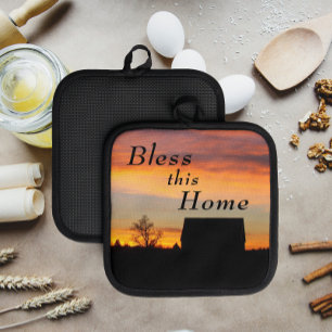 Segen Sie diese Zuhause-Sunset-Silhouette Topflappen