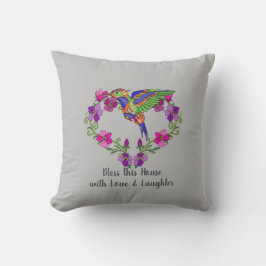 Segen Sie dieses Haus, blumenvoller Herzkranz Kissen