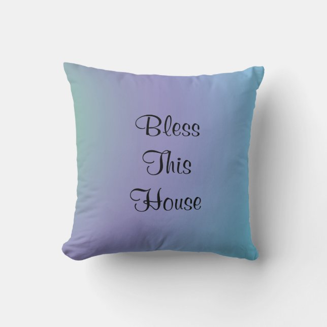Segen Sie dieses Haus, Frieden, Violett und blauer Kissen (Vorderseite)