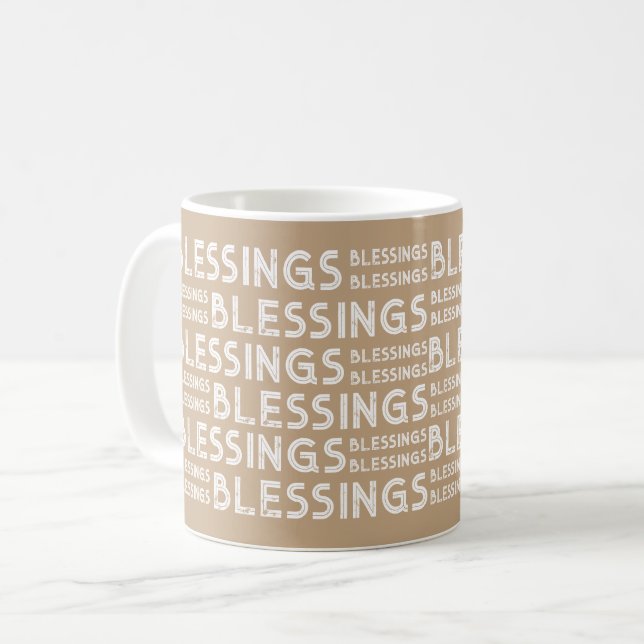 Segen typografischer Geschenke in Weiß und Beige Kaffeetasse (Vorderseite Links)