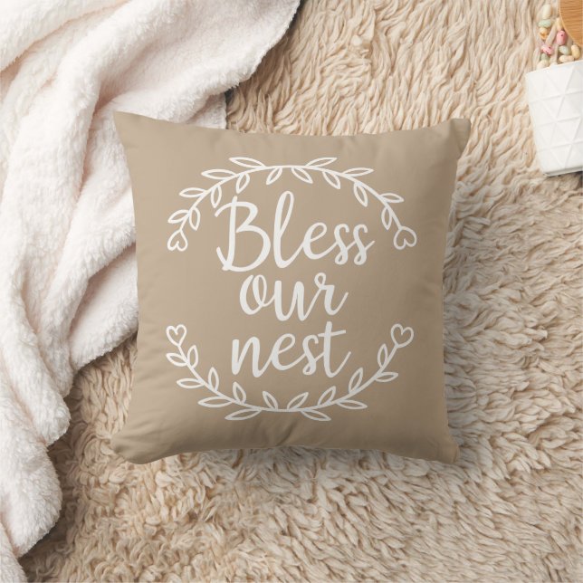 Segen unser Nest Bauernhof Beige Akzent Kissen (Decke)