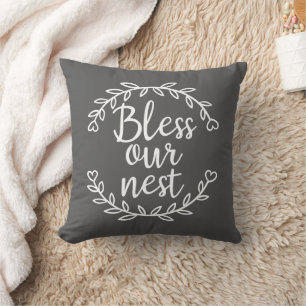 Segen unser Nest Bauernhof Gray Akzent Kissen