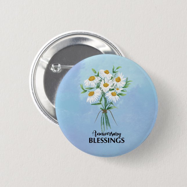 Segen zum Hochzeitstag Bouquet von Daisies Button (Vorne & Hinten)
