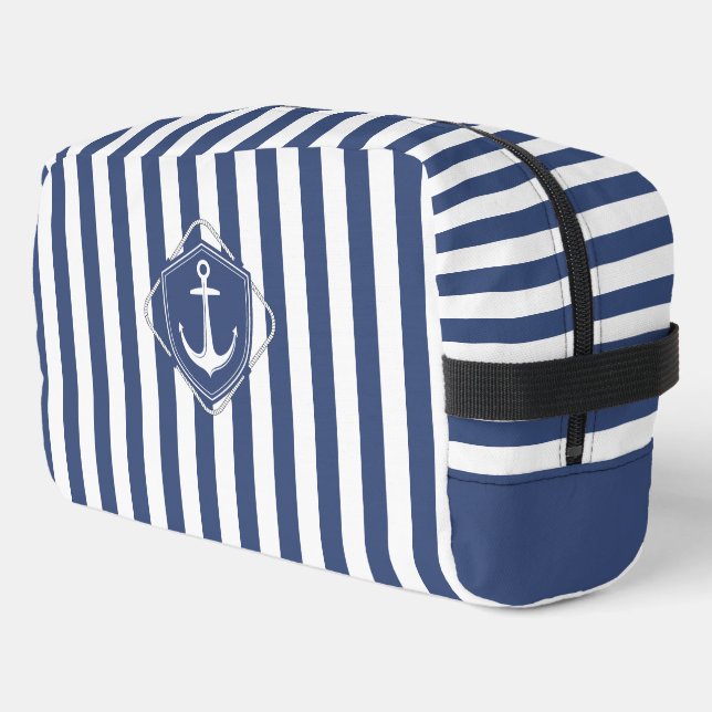 Seglerleben, Kobaltblauer Streifen & Anker Waschbeutel (Linke Seite)