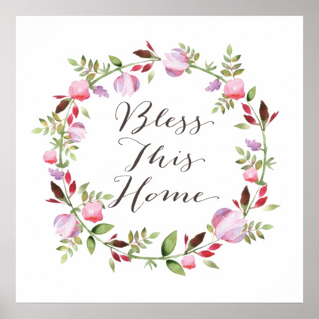 segne diese Zuhause in einer Blume-Kalligraphie Poster (Vorne)