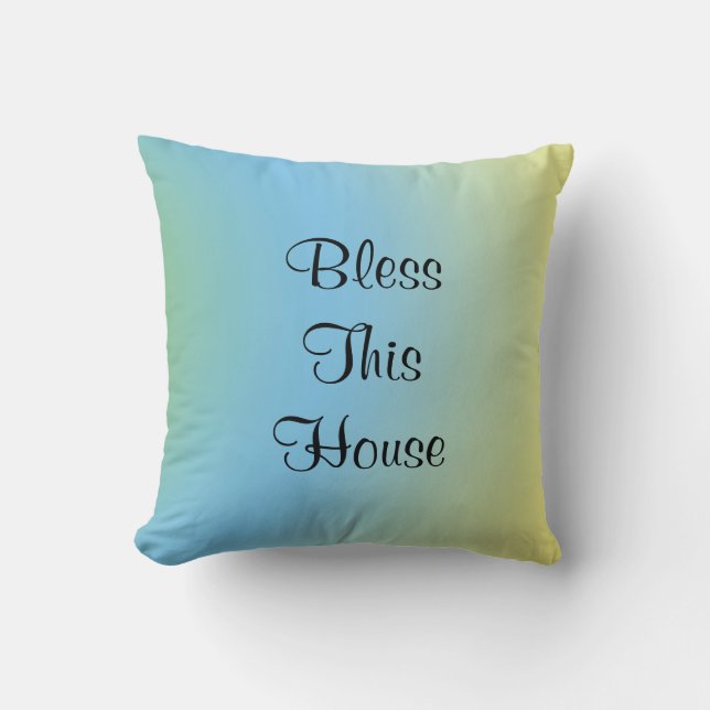 Segne dieses Haus Pastellblau Gelb Platz Kissen (Vorderseite)