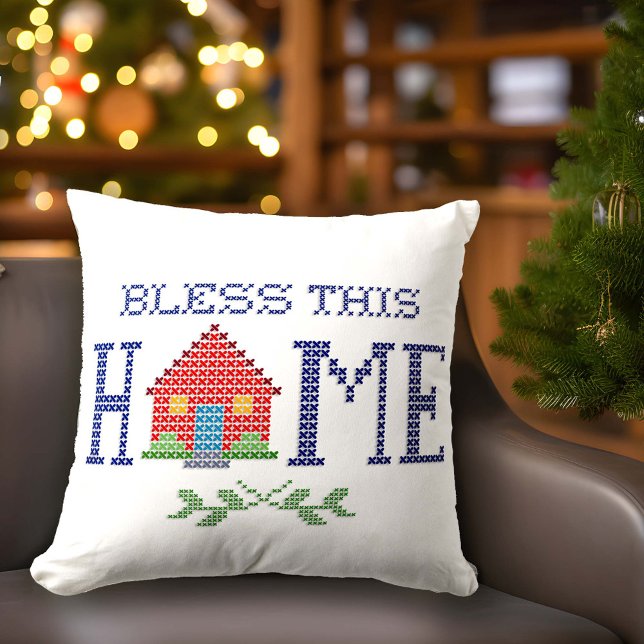 segne dieses Zuhause-Kissen Kissen (Add a touch of love to your home with our "Bless This Home" pillow, original cross stitch design.)