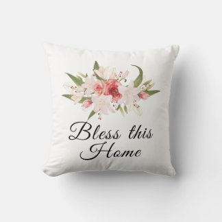 Segne dieses Zuhause Wasserfarben-Blumendesign Kissen