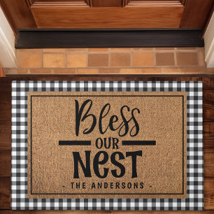Segne Unser Nest Farmhouse Kariert Jute Fußmatte