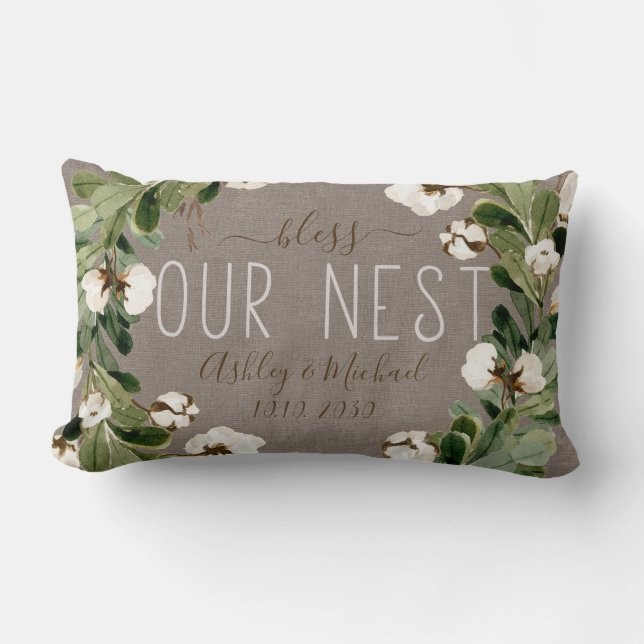 Segne unser Nest Name Kranz Foto Hochzeit Keepake Lendenkissen (Vorderseite)