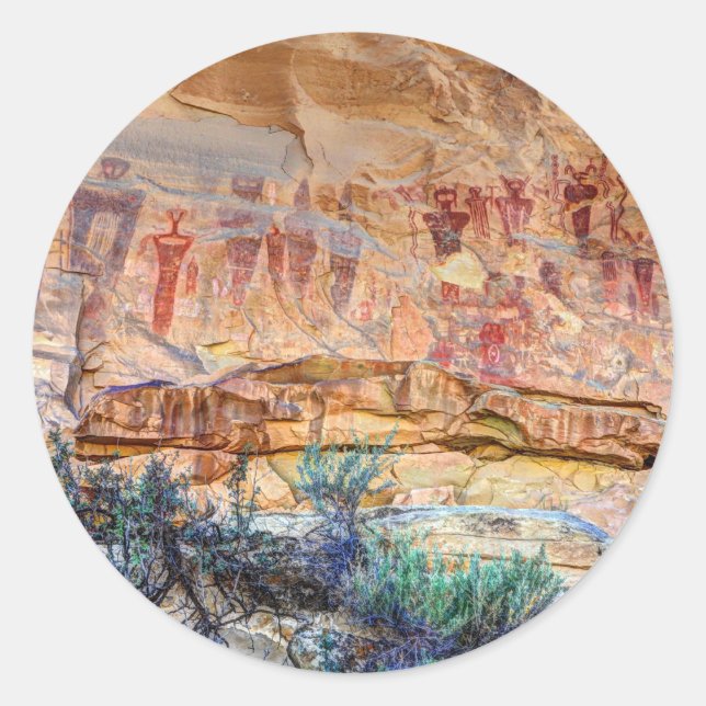 Sego Canyon Indian Pictografs - Utah Runder Aufkleber (Vorderseite)
