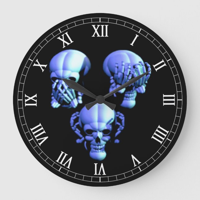Sehen, hören, sprechen kein böse Schädel römische  Große Wanduhr (Vorderseite)