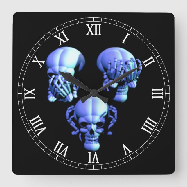 Sehen, hören, sprechen kein böse Schädel römische  Quadratische Wanduhr (Vorderseite)