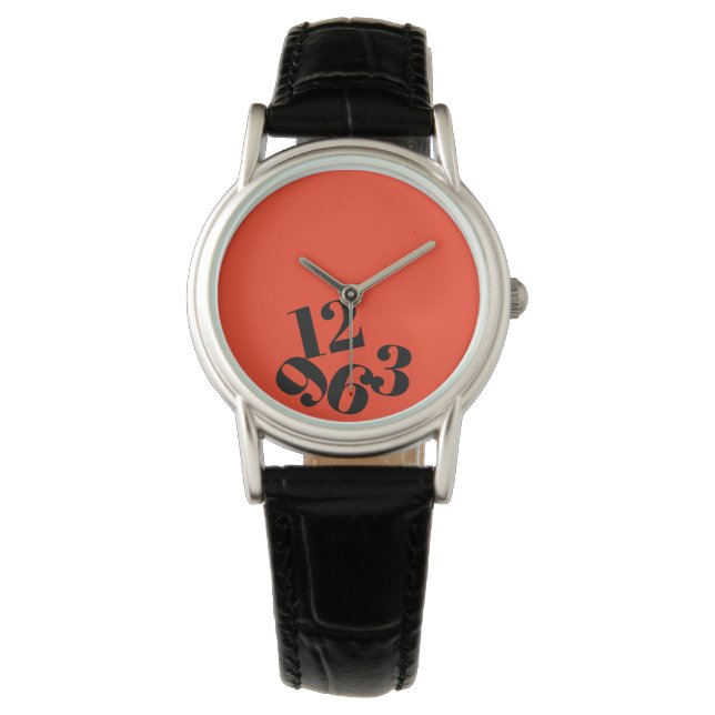 Sehen - Orange Hintergrund Große Zahl gefallen Armbanduhr (Vorderseite)